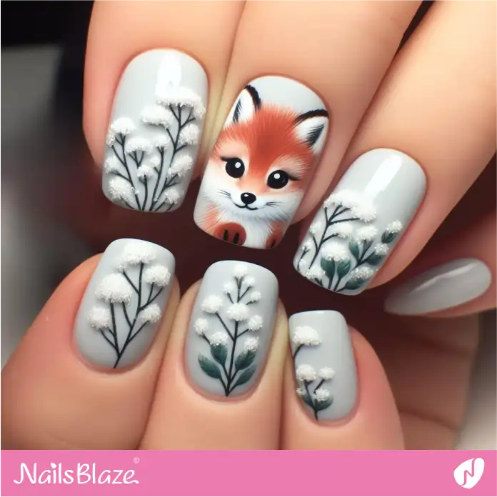 A Cute Fox Cub Nail Design | Polar Wonders Nails - NB3148